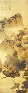 　图为：张崟山水图（绢本，173㎝×52㎝）