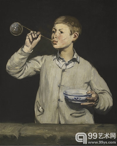 2013马奈大型回顾展展览现场展出的作品《吹泡泡的男孩儿》（1867年）