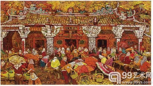 《盛世祥和》  90x170cm  漆画  1999年作