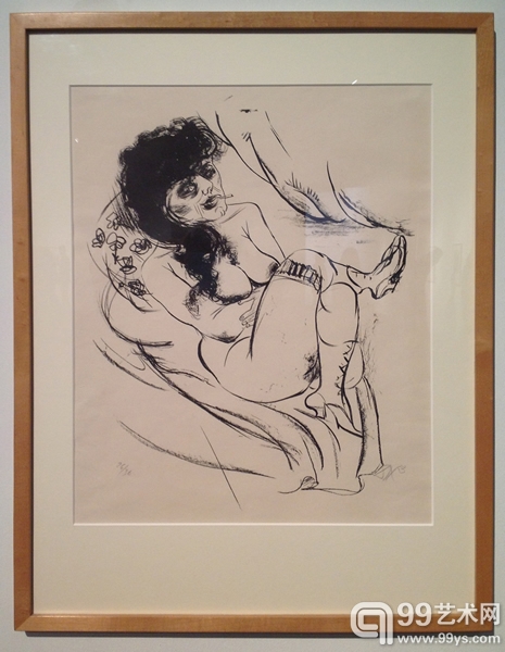 《裸卧（坐着吸烟的女人）》石版画 1923