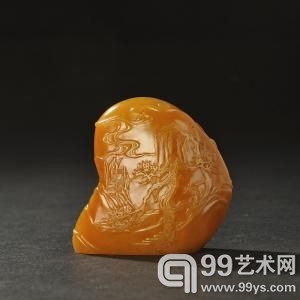 《深山访友薄意摆件》田黄石 H:3.9cm,36.8g