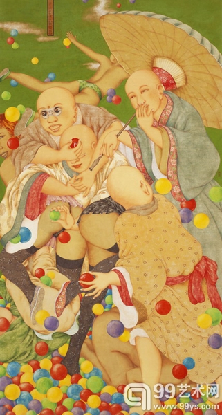 欢乐球 设色纸本 180×96cm 2011年作