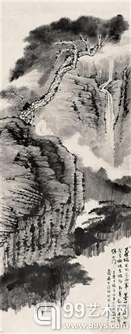 1929年作《松下观瀑》。