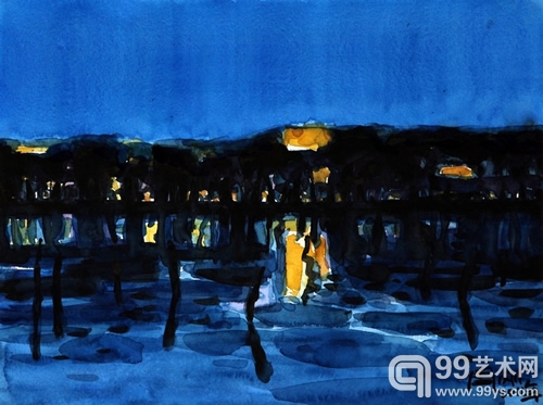 蓝色西湖——孤山夜影 38cmx49cm 2011年