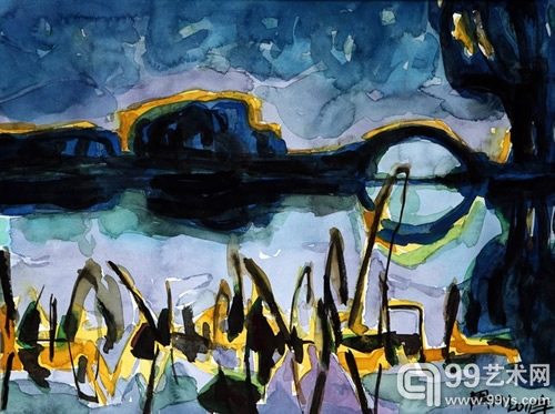 蓝色西湖——西湖残荷 36cmx48cm 2011年