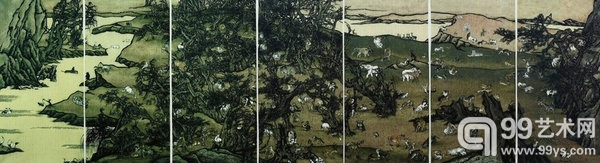杨诘苍，《比天堂奇妙》，中国墨和矿物颜料于油画布，380x980cm，2010年。