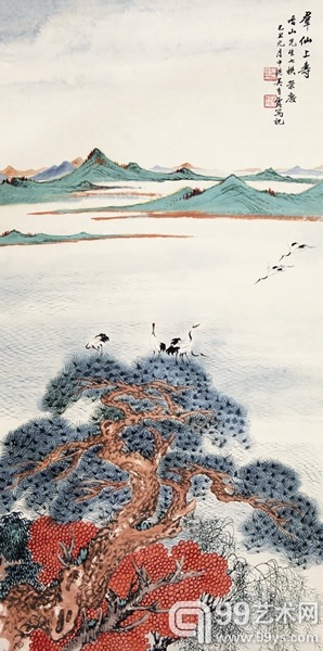 吴青霞 《群仙上寿》设色纸本 立轴 69×34cm_副本