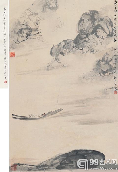 北京保利第22期拍卖会预览之傅抱石《醉卧轻舟》