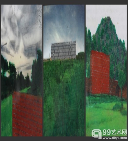 袁泽强，意识的风系列之六，2012，油画、丙烯、马克笔纸上绘画，26x56 cm