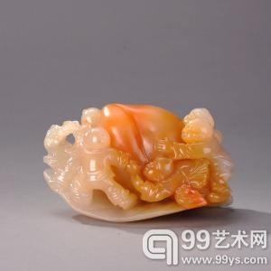 章金林作 昌化石 童子献寿摆件