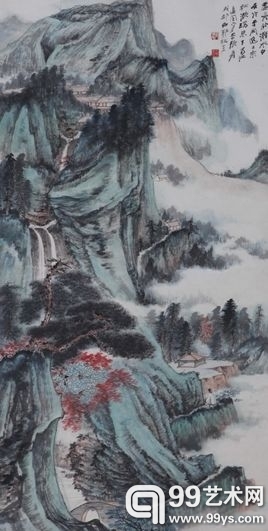 张大千《策杖访友》131.5×67.5cm 设色纸本 立轴