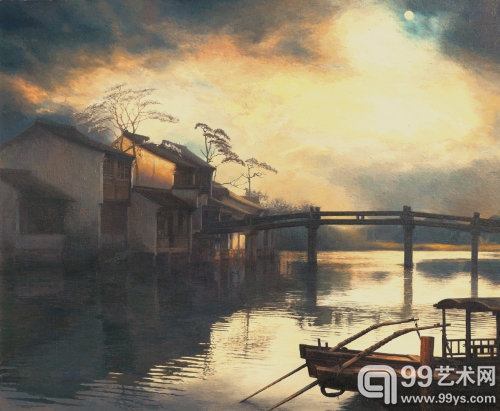 王其钧教授油画作品《月溶无痕》（100x121）cm