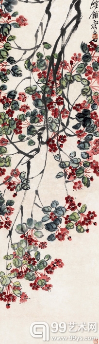 齐白石(1864-1957) 海棠 133.5×34.5 cm