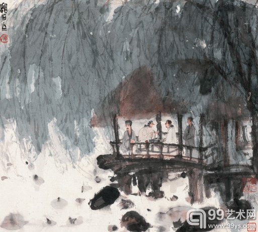 1569 傅抱石(1904-1965) 水榭对弈 39.5×44 cm