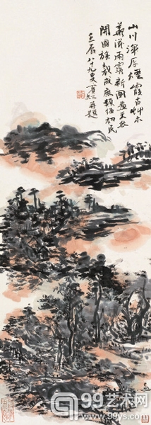 黄宾虹(1865-1955) 山水烟霞 88.5×31 cm