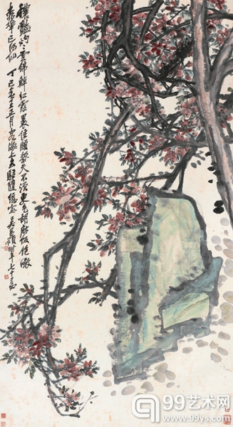 吴昌硕(1844-1927) 苔石桃花 152×83 cm