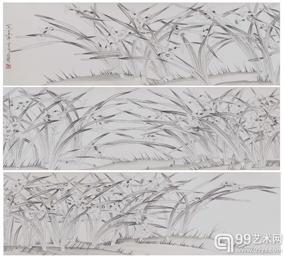 于非闇水仙水墨纸本手卷25×248裁