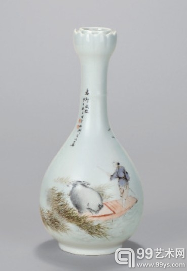 潘匋宇(b.1887-1926) 春郊放牧 粉彩瓷瓶