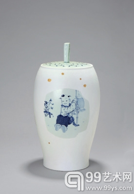 吕金泉(b.1964) 初春图 青花盖罐