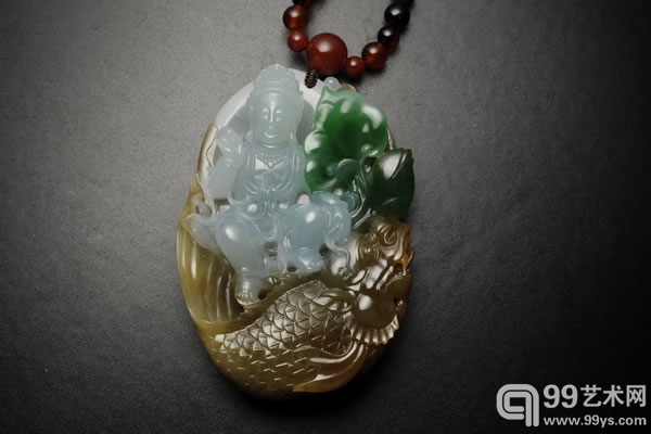 鱼化龙如意观音 细糯化三彩翡翠 7.85.31.8cm 122g