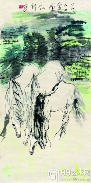 饮马（国画） 136×68厘米 刘勃舒