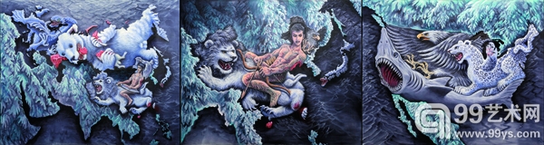 王斐《饥饿》486×130cm  布面丙烯 2012