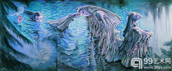 王斐《森林的心跳》390×162 cm  ( 162×130 cm×3 )  布面丙烯 2010