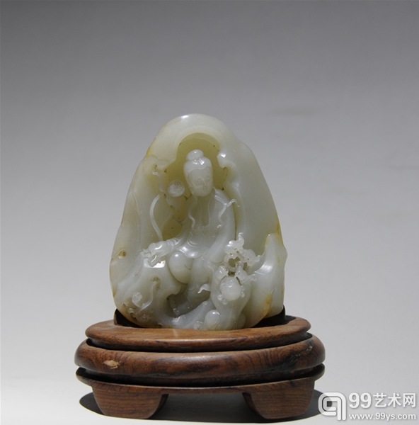 【和田籽料 洒金皮童子拜观音山子】
