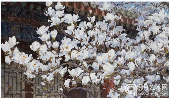 《颐和园邀月门前白玉兰》100×177cm