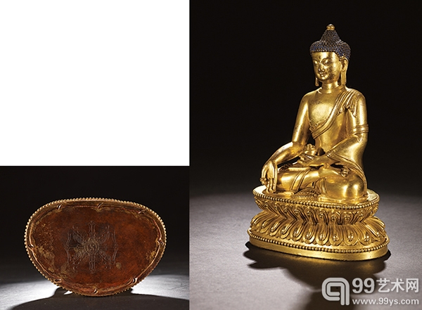 十四/十五世纪 铜鎏金药师佛坐像（底座、侧面） 高 18.0cm