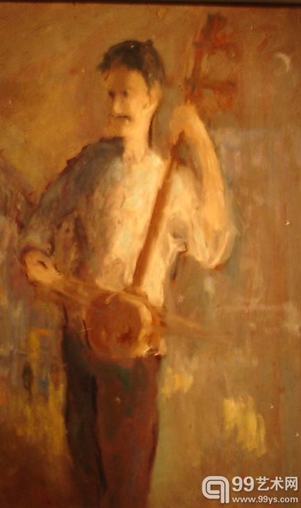 《街头卖艺》油彩40×25cm1949年.jpg