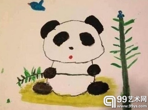 李嫣 作品：《熊猫与小鸟》画作 
