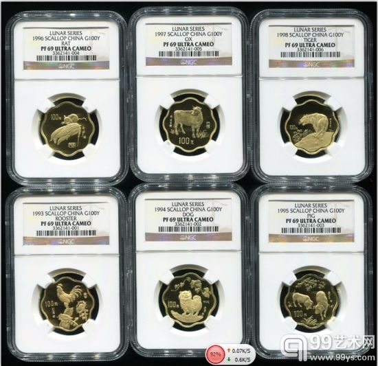 1993年-2004年生肖1/2盎司梅花金币一套