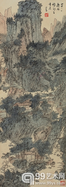 溥儒 山中夜雨后 立轴 设色纸本 94×33 cm