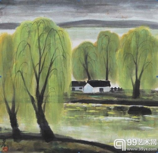 林风眠 《村庄》67.8×69cm 设色纸本 镜心