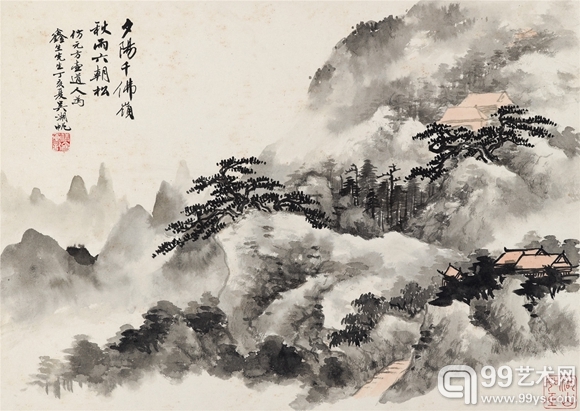 吴湖帆夕阳千佛岭 设色纸本 镜心33×47.5cm   RMB：180,000 ~ 280,000