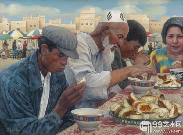 刘孔喜 烤包子 木板坦培拉 55×73cm 2004-2010