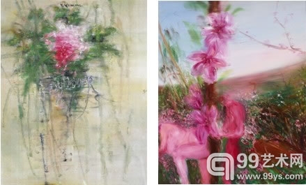 刘炜 花儿 布面油画 50×40cm 2006丨周春芽 桃花朵朵开 布面油画 150×120cm 2006