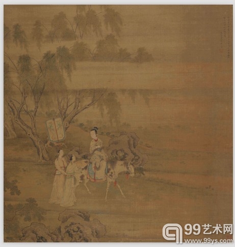仇珠 虢国夫人游春（早朝）图 设色绢本 立轴 92×91cm