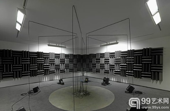 Haroon Mirza, Adam, Eve, others and a UFO, Active speakers, UFO circuit, cables, 2013