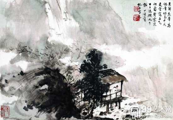 傅抱石  听泉图 镜心 