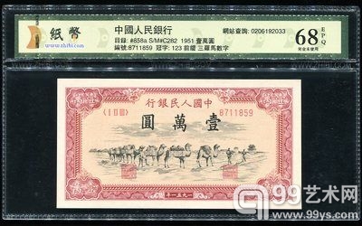 图为第一版人民币一万元骆驼队一枚
