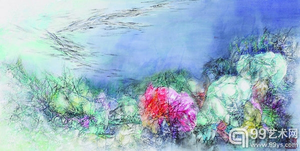 海底斑澜 A-0805 纸本设色、混合媒材 70cmx137cm(2008)