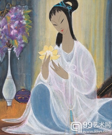 林风眠 拈花仕女图  66×66cm 
