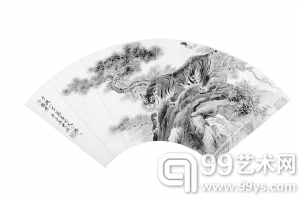 近现代画家张善孖（1882～1940）扇面画《老虎图》。
