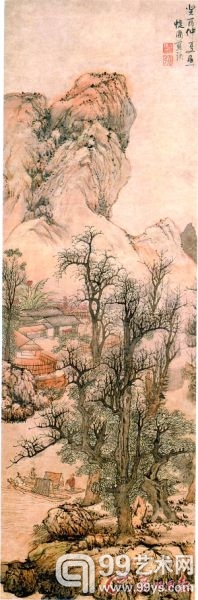 蓝瑛《秋山渔隐图》（中国画）140cm×45cm