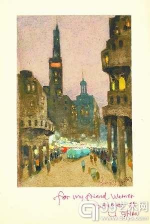 李山水粉作品《上海街景》（1966年），2013年春拍中在网上成交。