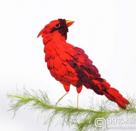 用花瓣拼接造型百变飞禽。