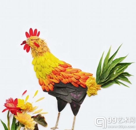 用花瓣拼接造型百变飞禽。