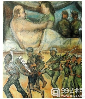《天下太平》，此作上部是一赤裸上身的胖子和一女人在调情，胖子似乎还是高官，不远处两个士兵在站岗。胖子和女人五官模糊。下部是几个士兵押解两名斩犯，斩犯背后插着签牌，签牌上写的并不是斩犯的姓名，而是“每元几粒”。画面与画名，构成了强烈的反差。